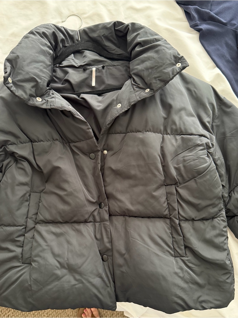 Free People Black Puffer Coat with High Collar